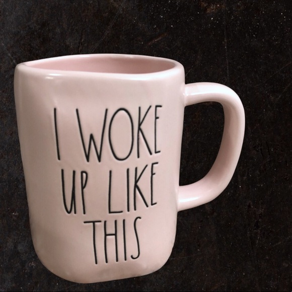 Rae Dunn Other - 2/$30 ☕️ Rae Dunn | I WOKE UP LIKE THIS Coffee Mug Lt Pink Ceramic Black Text